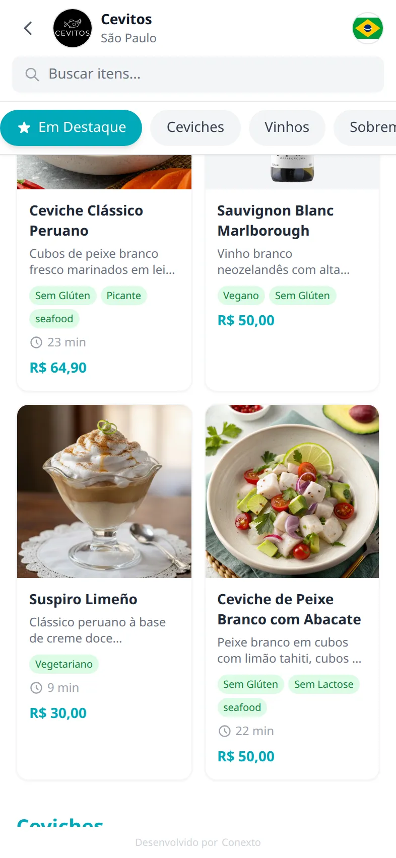 Cardápio digital da Conexto no celular