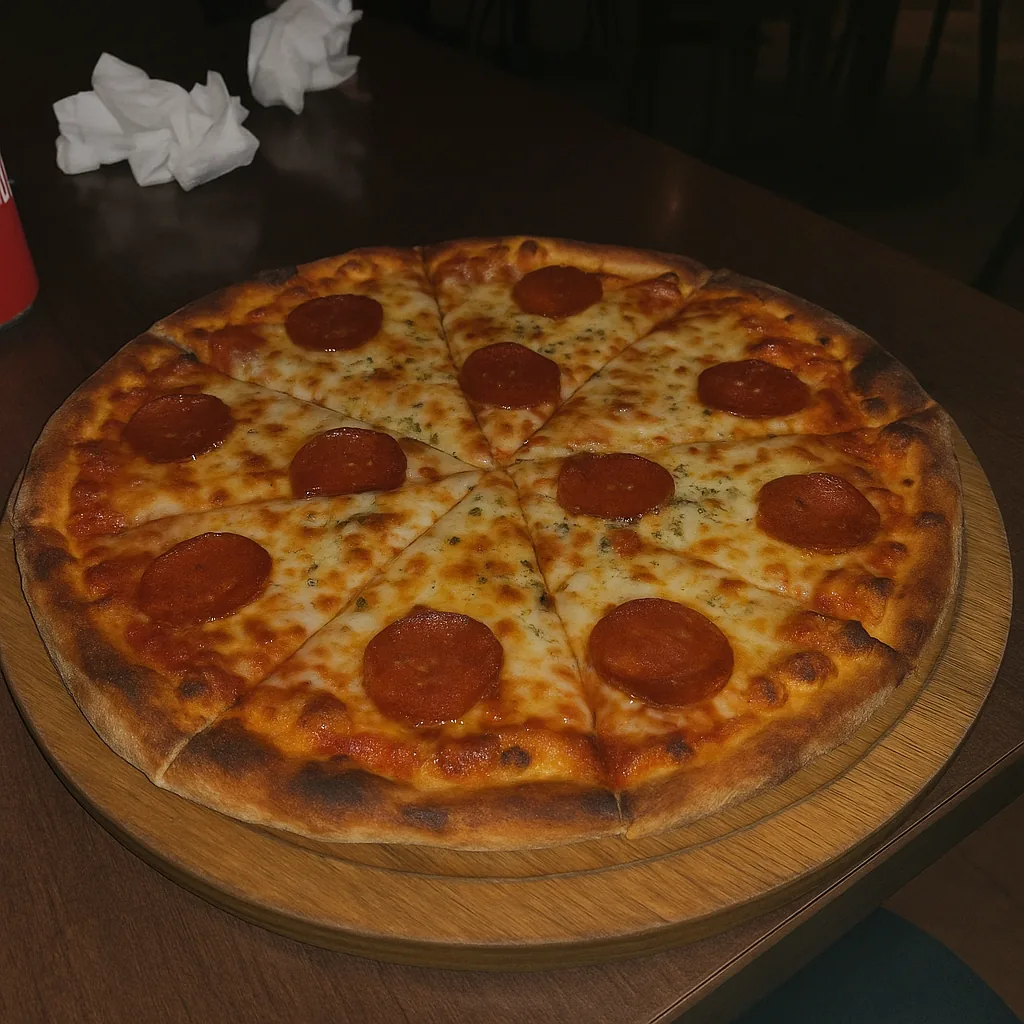 Foto amadora de uma pizza tirada no celular